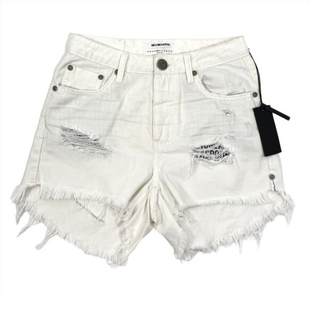 One X One Teaspoon Denim Shorts Chalk‎ Hawk High Wa